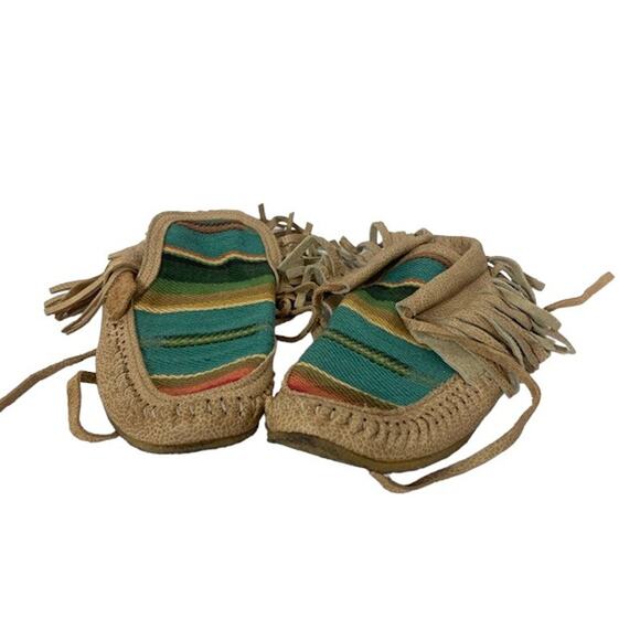 SERAPE Pattern Leather Moccasins - Wind Dancer Moccasin Shoes - Size 6 - Picture 3 of 10